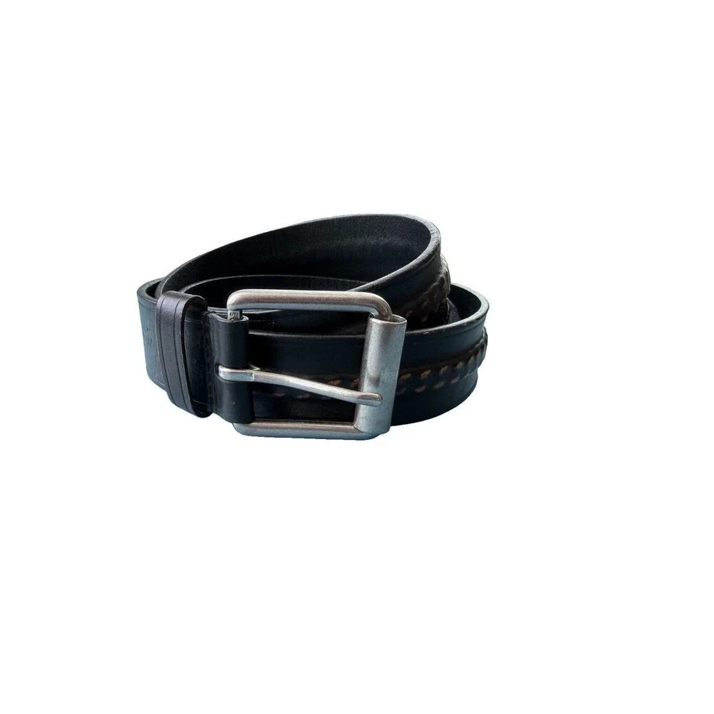 Levi's Men's Size Large 38-40 Black Distressed Leather Roller Buckle Belt